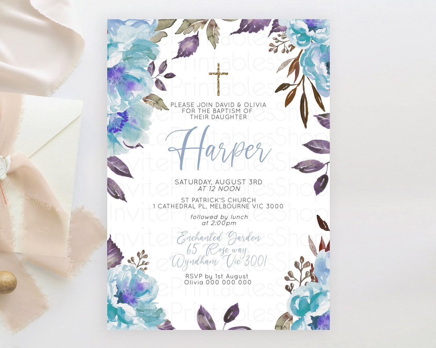 Secret Garden Baptism Invitation Wildflower Baptism Birthday Invite Pastel Flowers Christening Invite Enchanted Garden Boho Floral D10730