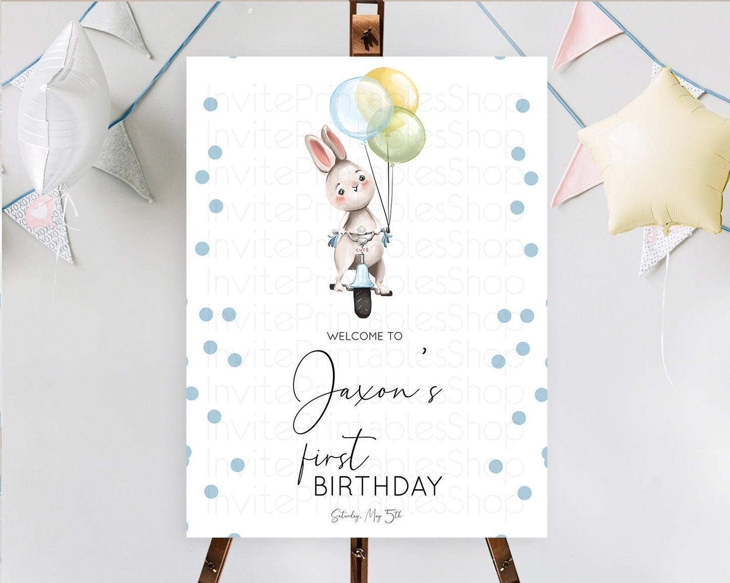 Bunny Welcome Sign Bunny Balloon Welcome Board Colorful Pastel Confetti Bunny Welcome Poster Sprinkles First Birthday Welcome Sign D10783