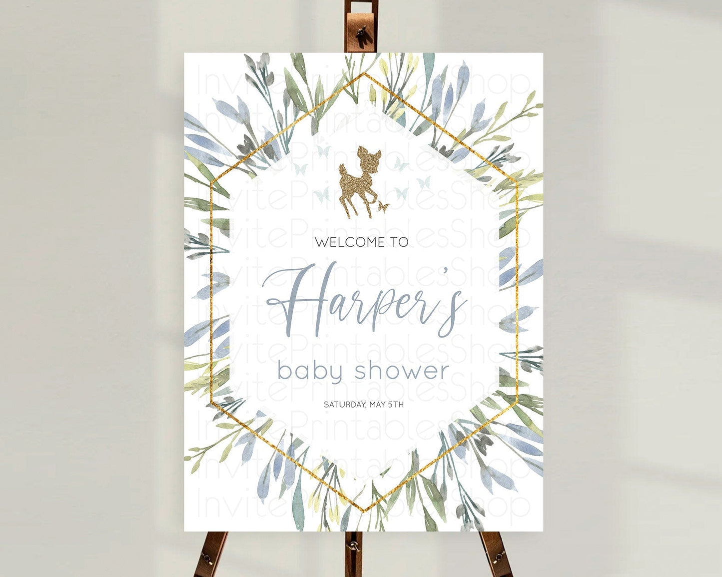 Fawn Baby Shower Welcome Sign Deer Welcome Board Floral Deer Welcome Poster Enchanted Forest Butterfly Pastel Floral Welcome Sign D10534