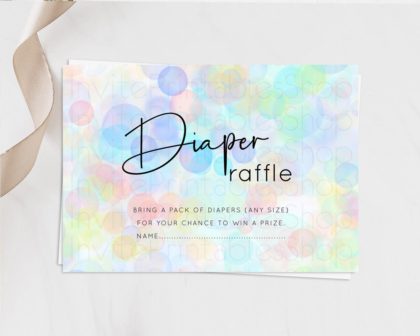 Pastel Diaper Raffle Card Bubble Bath Baby Shower Diapers Insert Rainbow Diaper Ticket Pastel Bubbles Colorful Confetti Raffle Game D10445