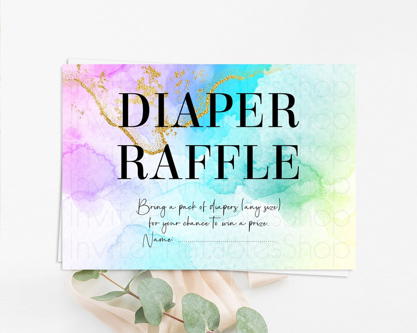 Pastel Diaper Raffle Card Pastel Rainbow Diaper Raffle Insert Colorful Ombre Watercolor Diaper Ticket Confetti Glitter Raffle Game D10393