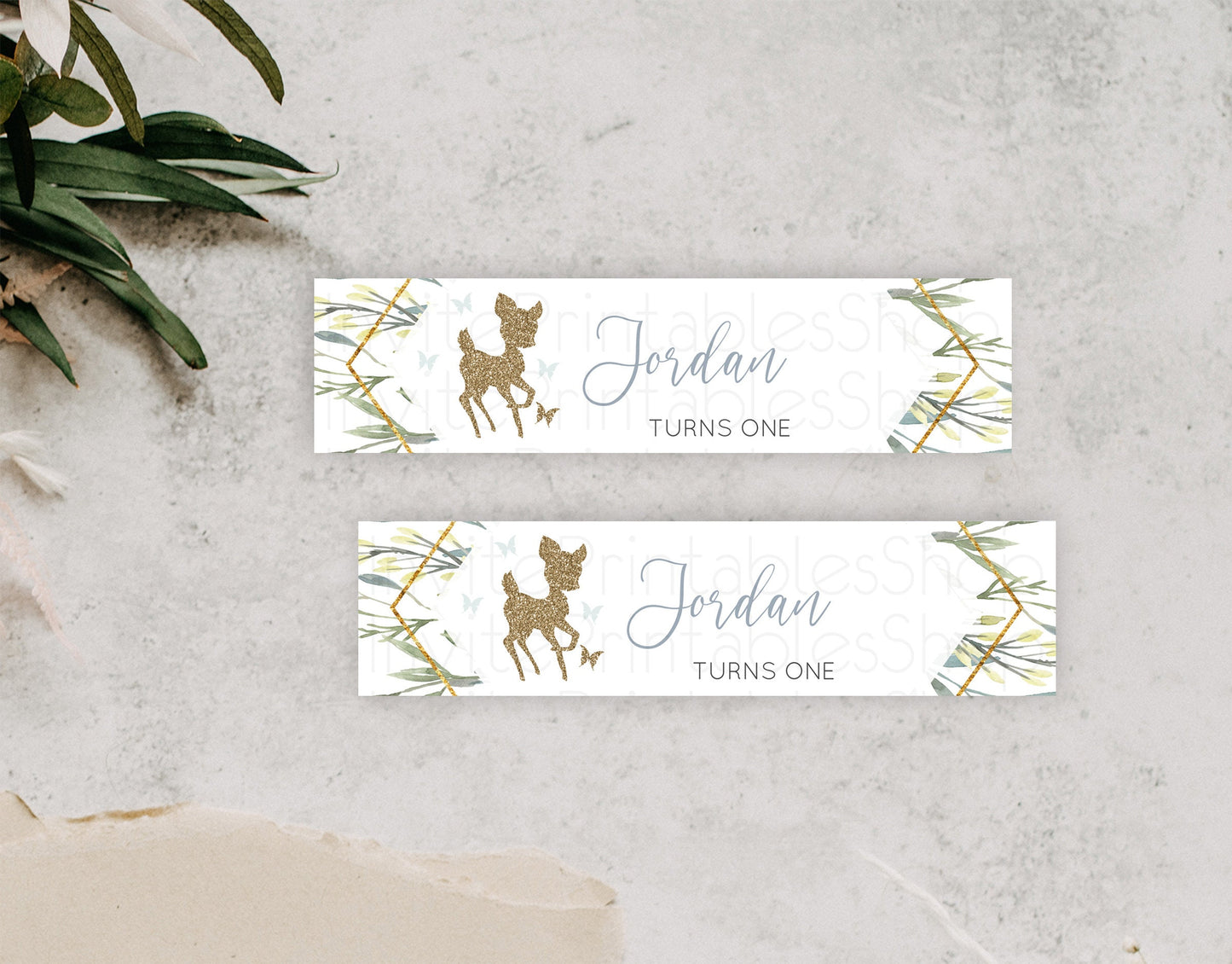 Fawn Deer Water Label Template Pastel Floral Deer Enchanted Forest Butterfly Party Decor Birthday Baptism Baby Shower Bridal Shower D10534