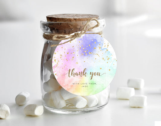 Pastel Thank You Tags Rainbow Thank You Gift Tags Colorful Pastel Favor Tags Confetti Watercolor Pastel First Birthday Thank You D10319