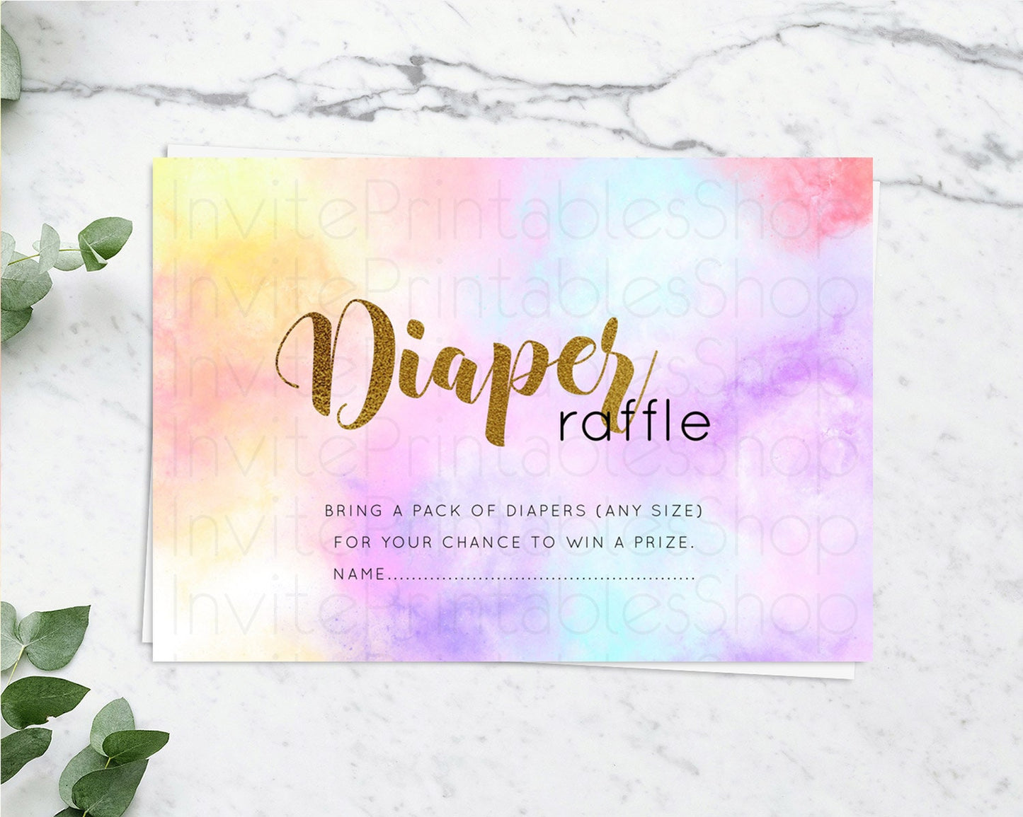 Pastel Diaper Raffle Card Pastel Rainbow Diaper Raffle Insert Colorful Ombre Watercolor Diaper Ticket Confetti Glitter Raffle Game D10435