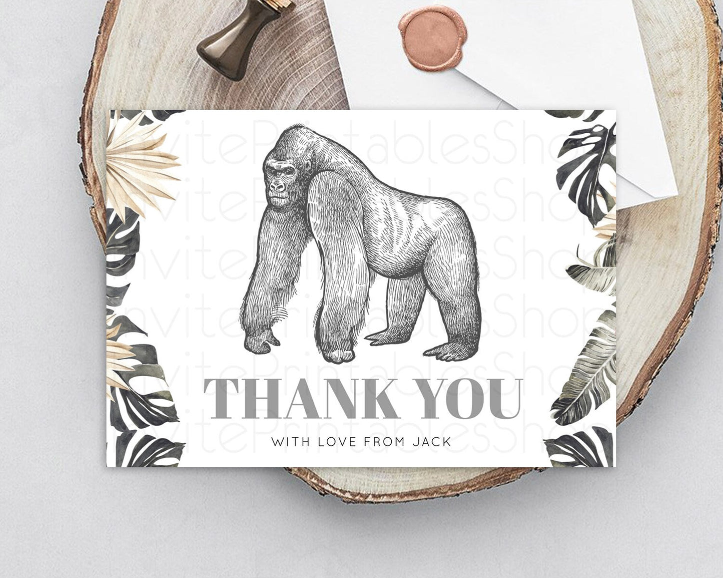 Gorilla Thank You Gorilla Thank You Card Gorilla Party Birthday Thank You Card Safari Card Template Gorilla Teacher Thank You Cards D10825