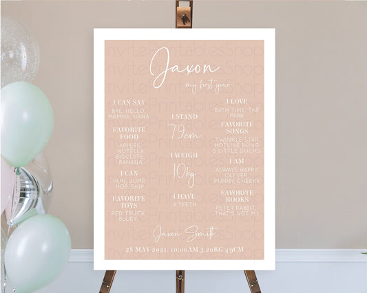 Orange First Birthday Milestone Poster Plain Orange Milestone Board Minimal Pastel Orange Milestone Modern 1st Birthday Welcome Sign D10938