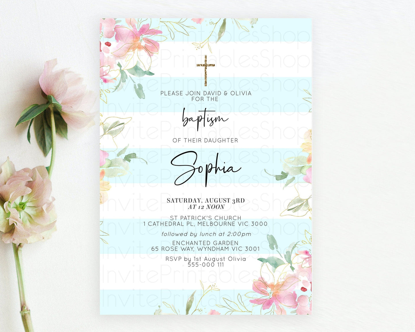 Secret Garden Baptism Invitation Wildflower Baptism Birthday Invite Pastel Flowers Christening Invite Enchanted Garden Boho Floral D10303