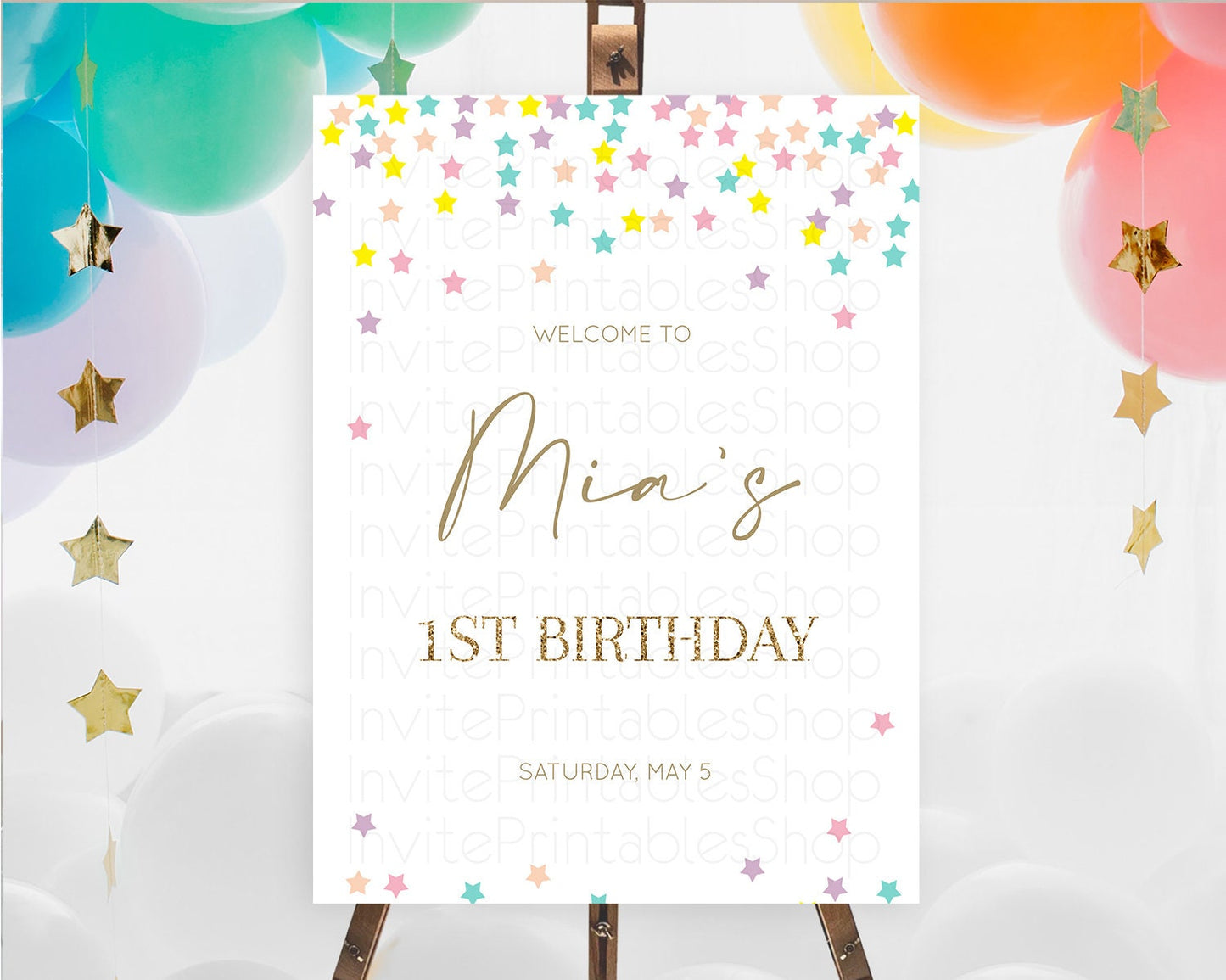 Star Welcome Board Pastel Stars Welcome Sign Shooting Star Rainbow Colorful Confetti Twinkle Little Star First Birthday Welcome Sign D10601