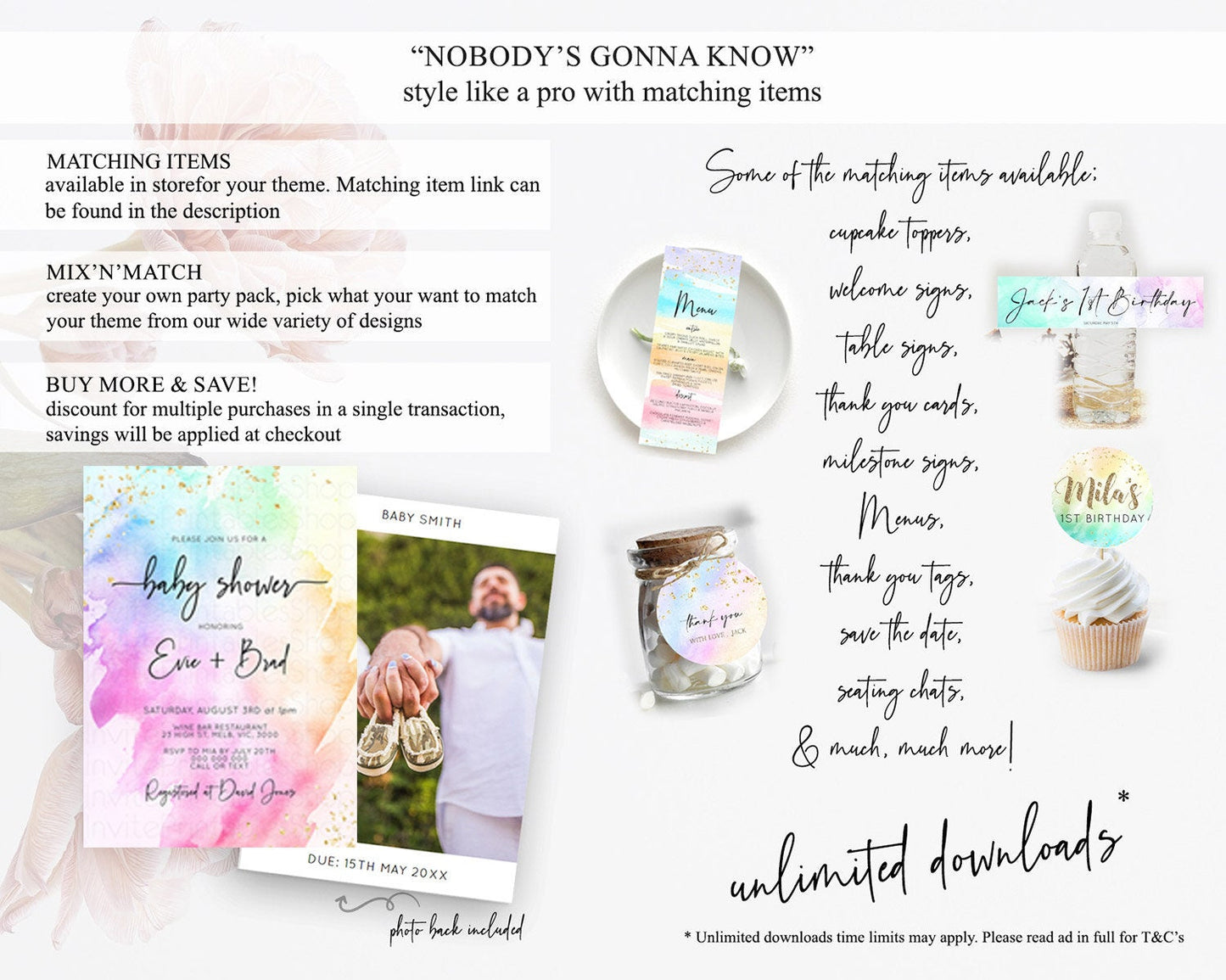 Pastel Baby Shower Invitation Rainbow Baby Shower Invitation Colorful Pastel Watercolor Invitation Gold Glitter Sprinkles Ombre D10449