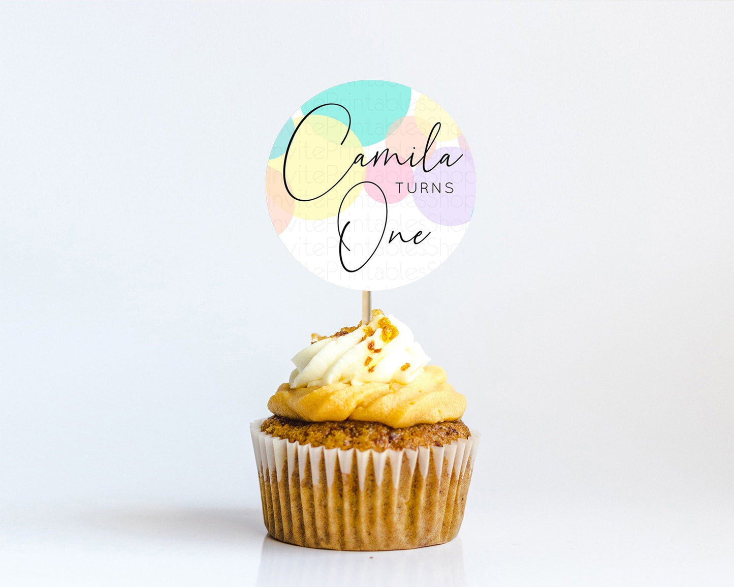 Pastel Cupcake Toppers Pastel Confetti Cupcake Topper Bubbles Sprinkles Colorful Rainbow Confetti Cupcake First Birthday Party Decor D10784