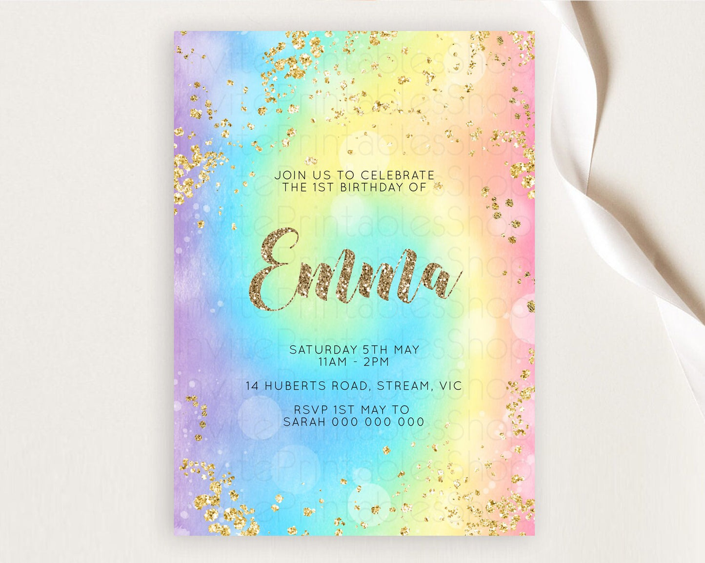 Tie Dye Invitation Rainbow Birthday Invitation Pastel Invitation Colorful Invitation Pastel Rainbow Party 3rd 2nd 1st First Birthday D10568