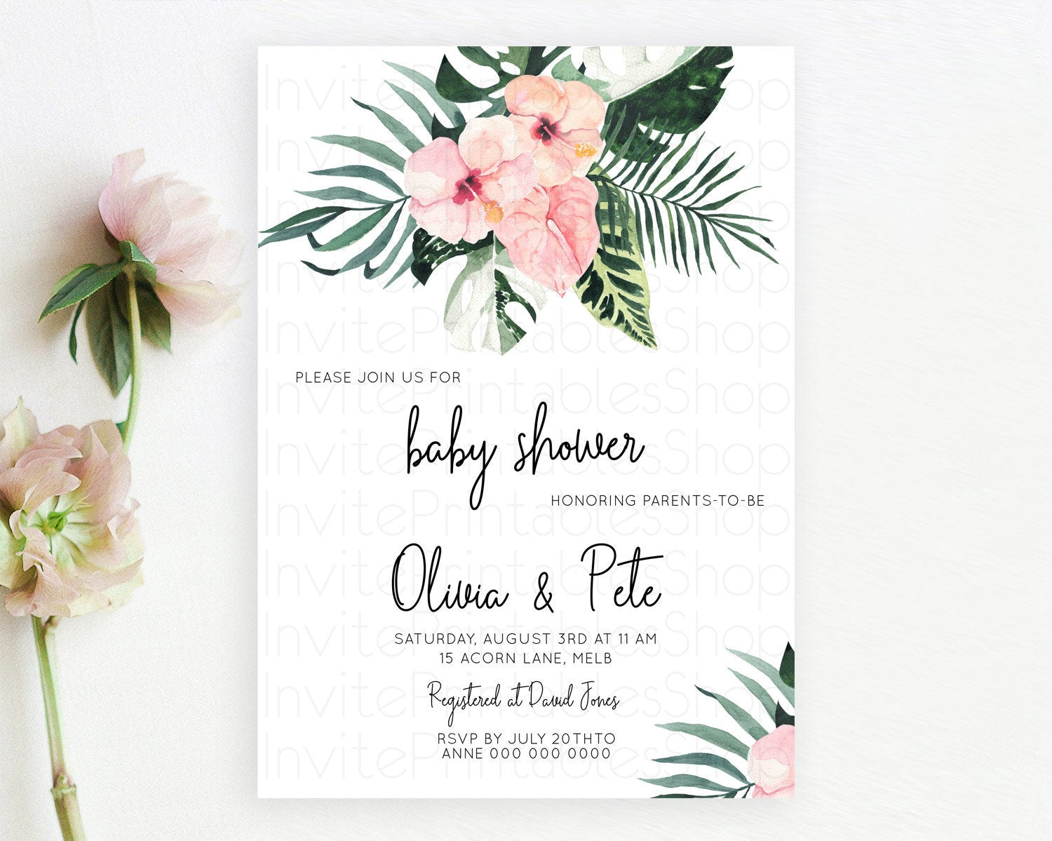 Editable Tropical baby Shower Invitation Tropical Floral Baby Shower Invitat