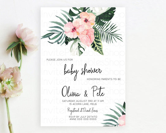 Editable Tropical baby Shower Invitation Tropical Floral Baby Shower Invitat