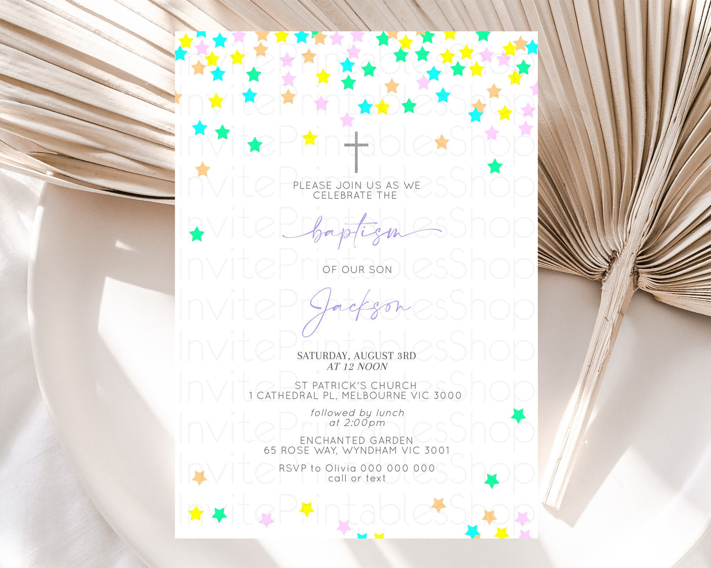 Star Baptism Invitation Pastel Stars Baptism 1st Birthday Invitation Rainbow Colors Confetti Twinkle Little Star Christening Invite D10395