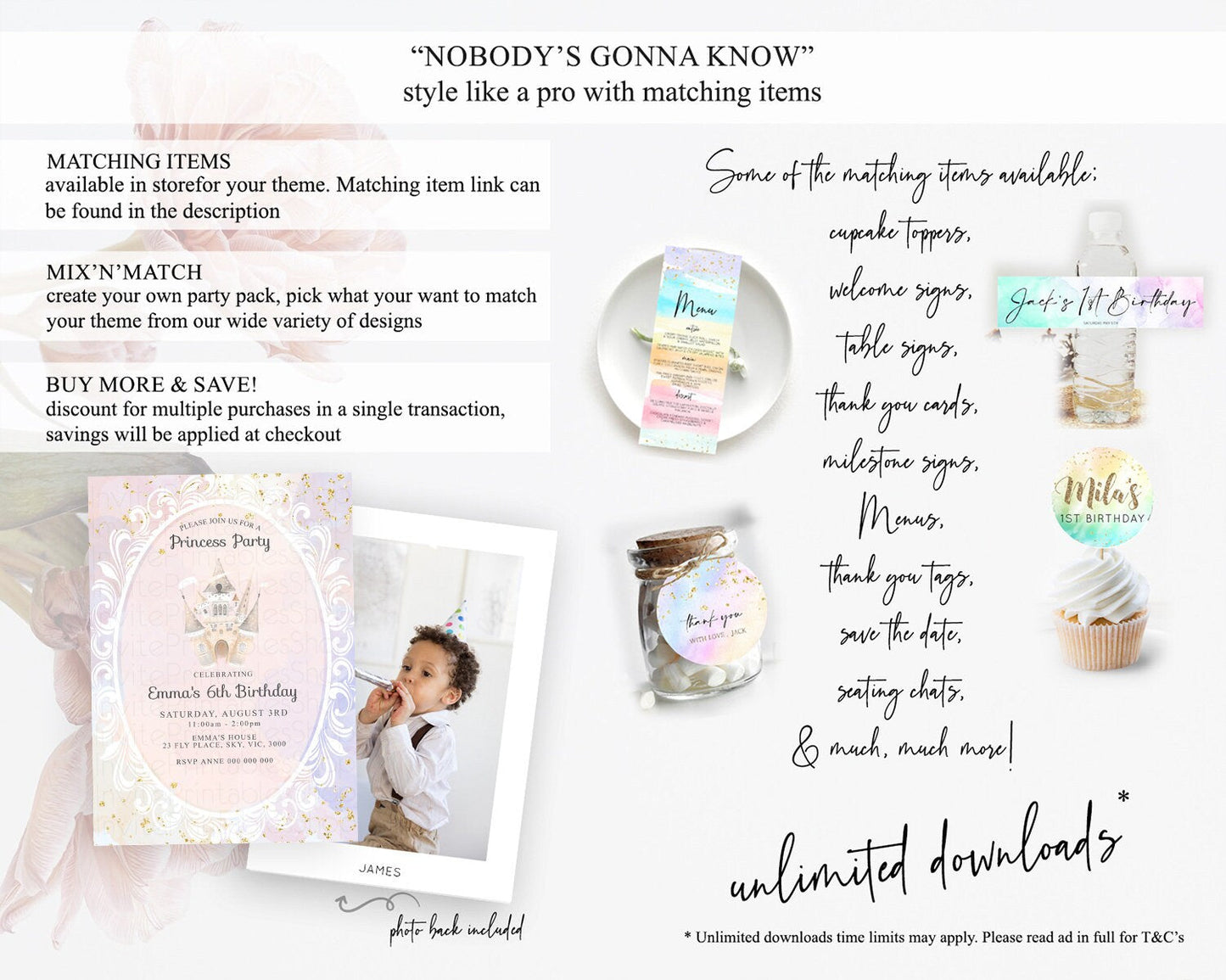 Princess Birthday Invitation Princess Invitation Pastel Invitation Royal Birthday Rainbow Color Enchanted Castle 1st First Birthday D10163