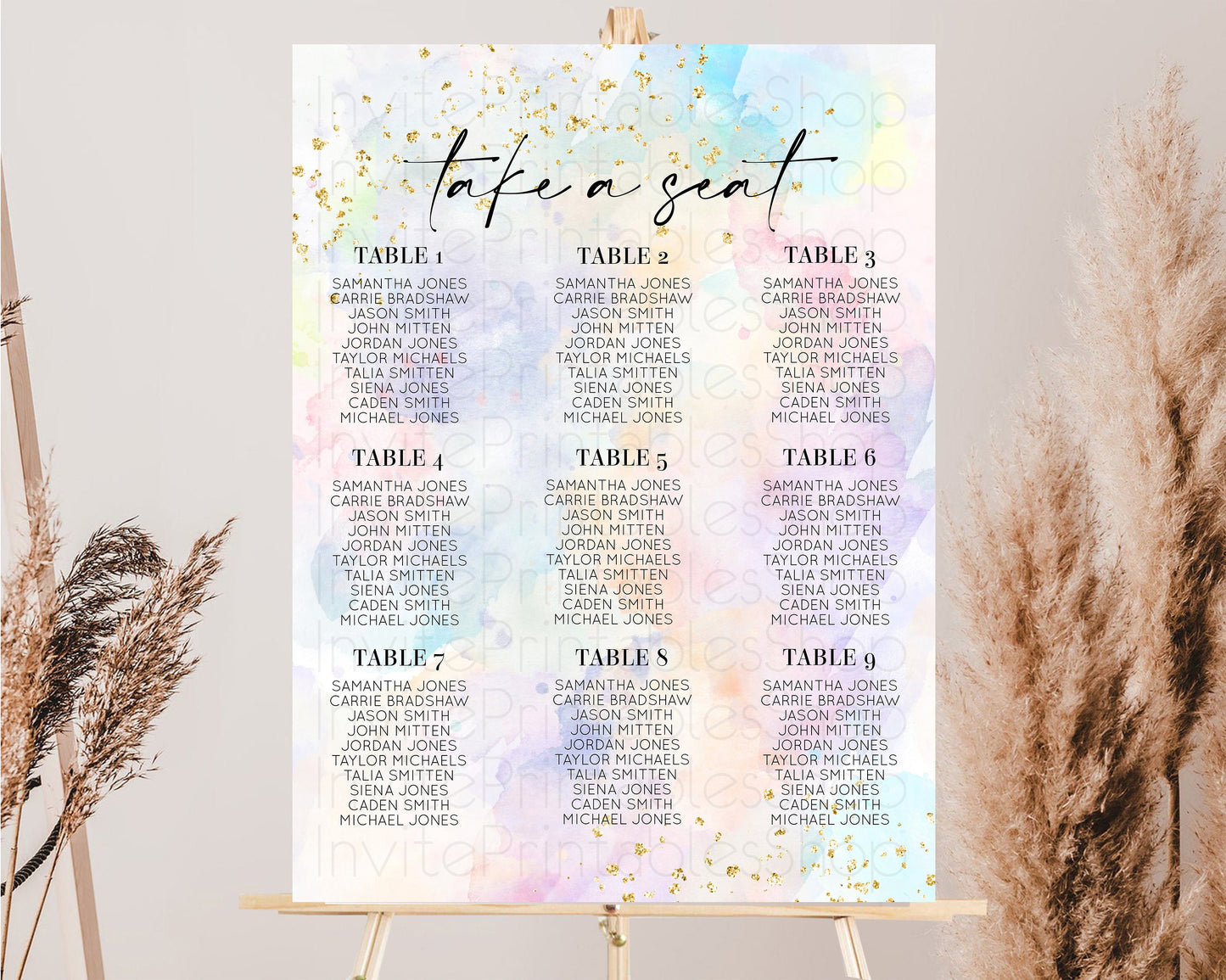 Rainbow Seating Chart Pastel Clouds Seating Sign Sprinkles Colorful Seating Poster Ombre Colors Wedding Christening Birthday Baptism