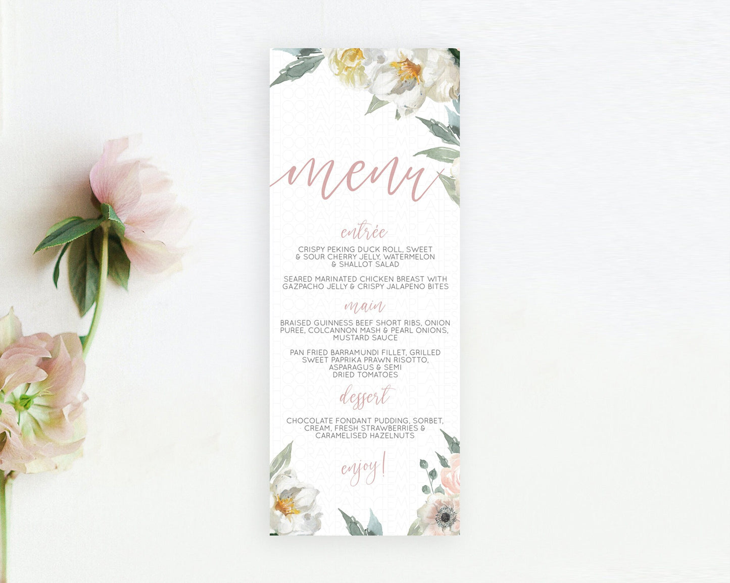 Secret Garden Menu Wildflower Menu Template Pastel Flower Garden Table Decor Boho Floral Dinner Dessert Floral Party Food Menu D10121