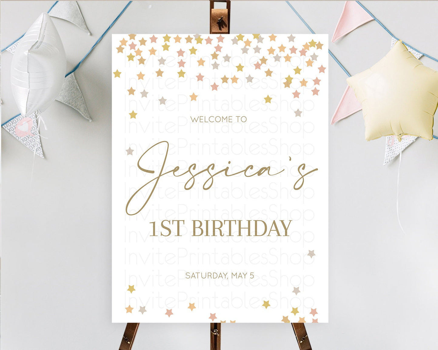 Star Welcome Board Pastel Stars Welcome Sign Shooting Star Rainbow Colorful Confetti Twinkle Little Star First Birthday Welcome Sign D10342