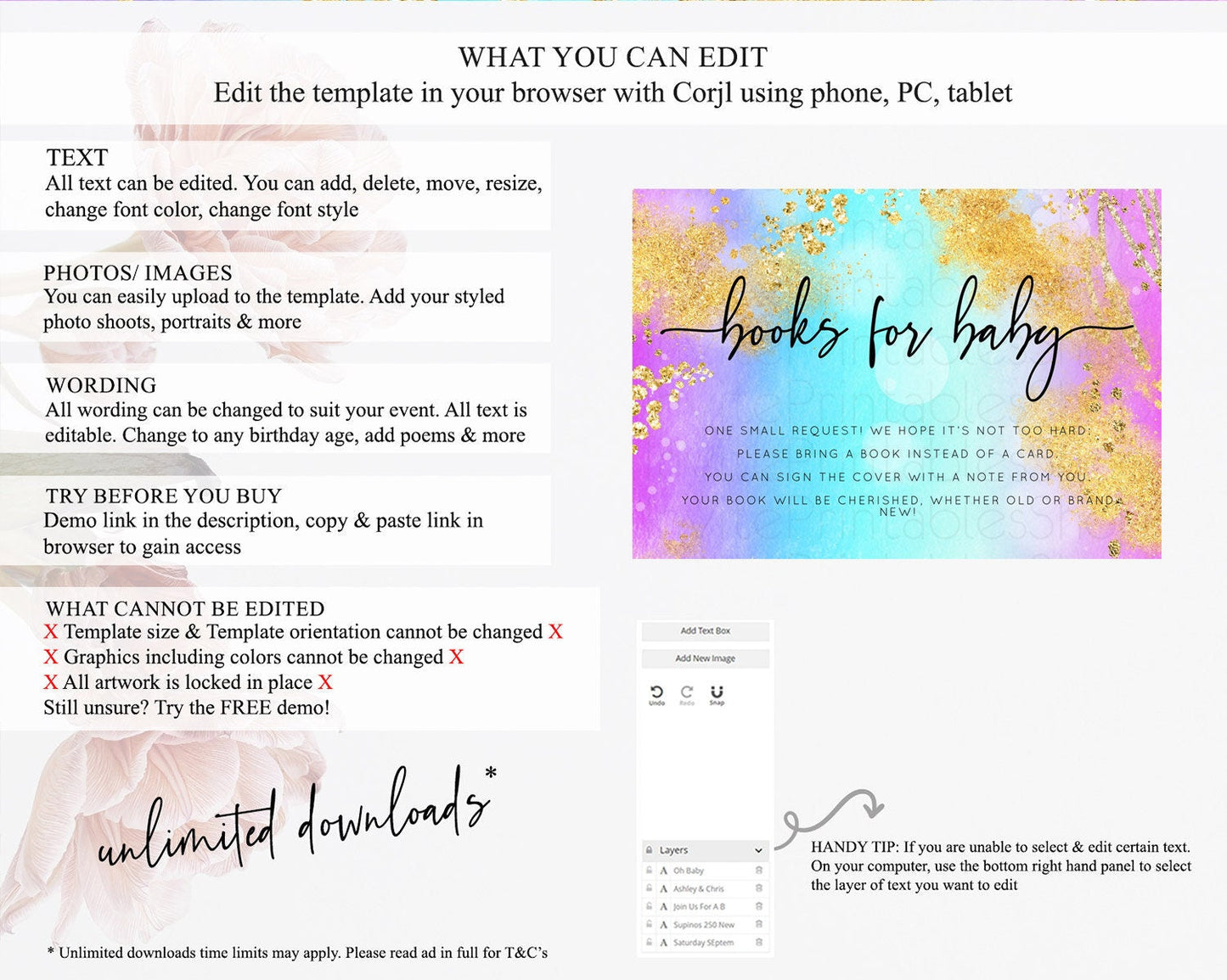 Pastel Books For Baby Card Pastel Rainbow Book Insert Colorful Ombre Watercolor Book Card Confetti Glitter Baby Book Poem Request D10564