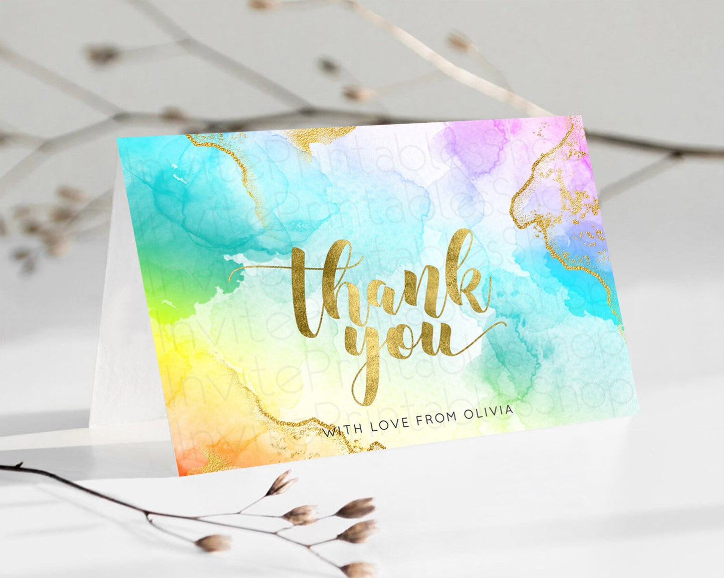 Pastel Thank You Rainbow Thank You Card Colorful Pastel Birthday Thank You Card Confetti Watercolor Pastel Teacher Thank You Cards D10392