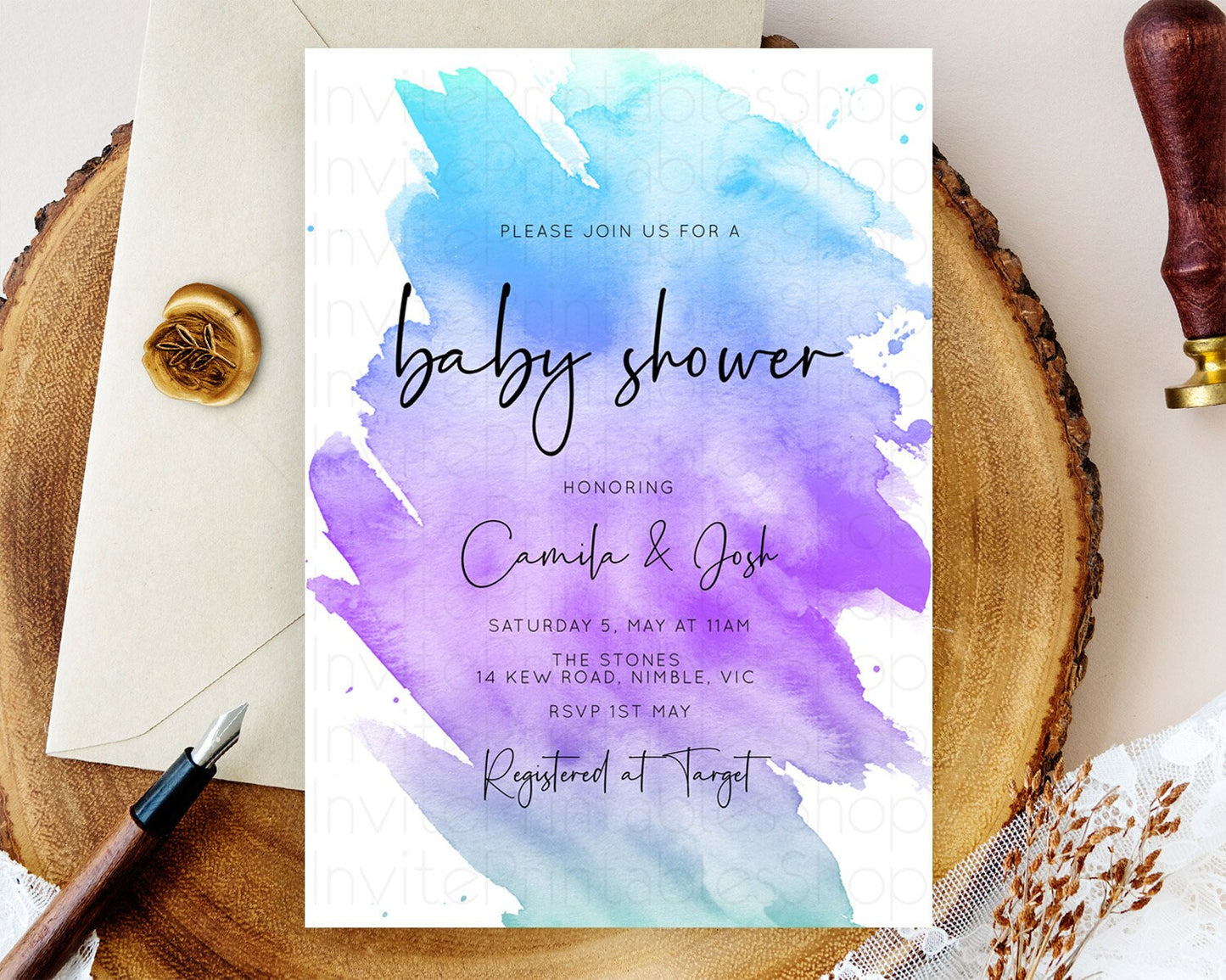 Pastel Baby Shower Invitation Rainbow Baby Shower Invitation Colorful Pastel Watercolor Invitation Gold Glitter Sprinkles Ombre D10491