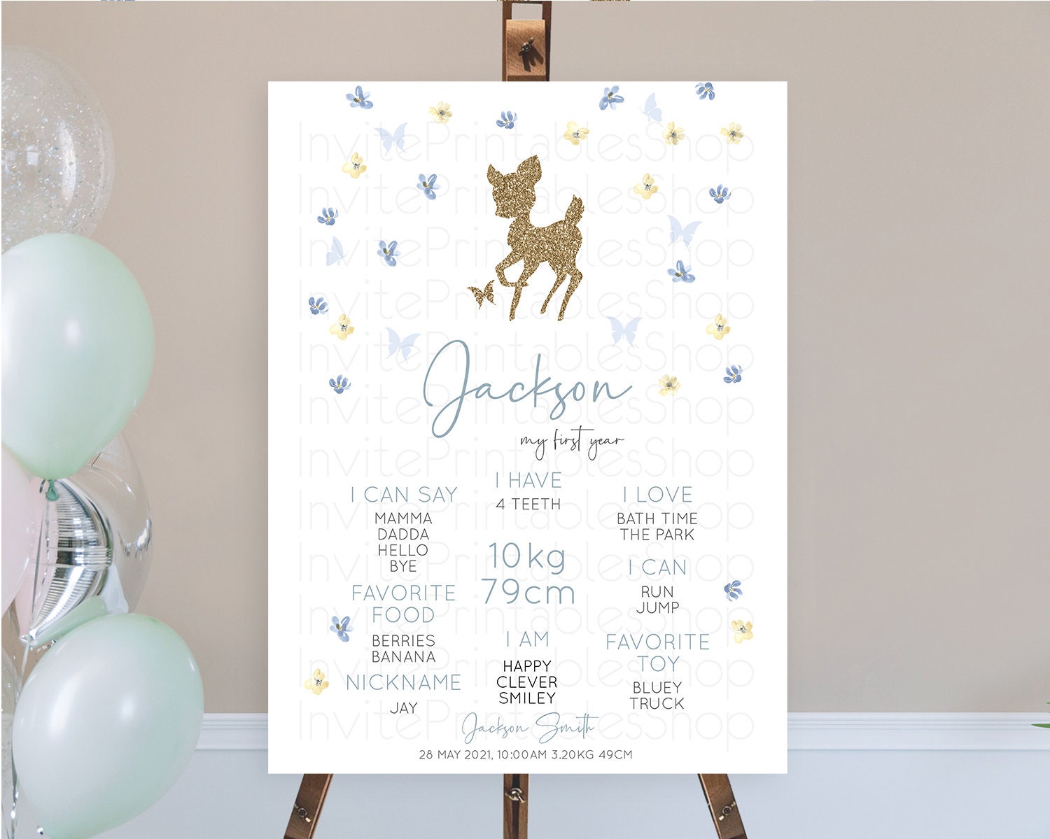 Editable Fawn First Birthday Milestone Board Deer First Birthday Milestone P