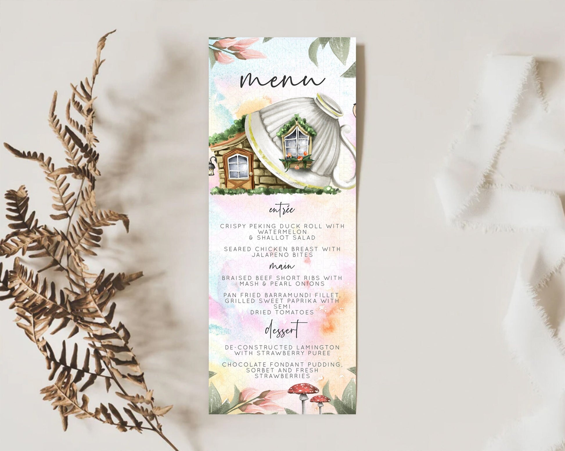Editable Fairy Menu Fairy Menu Template Enchanted Garden Pastel Floral Butte