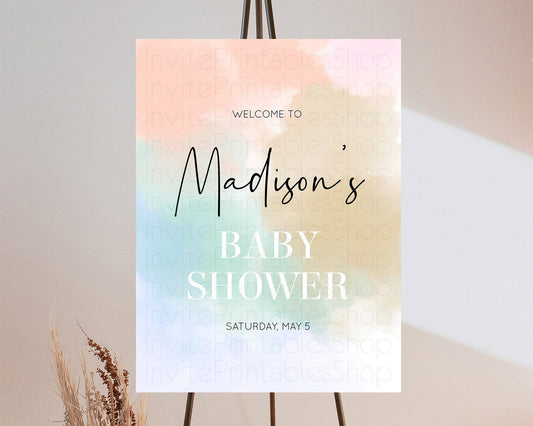 Editable Pastel Baby Shower Welcome Sign Pastel Rainbow Welcome Sign Colorfu