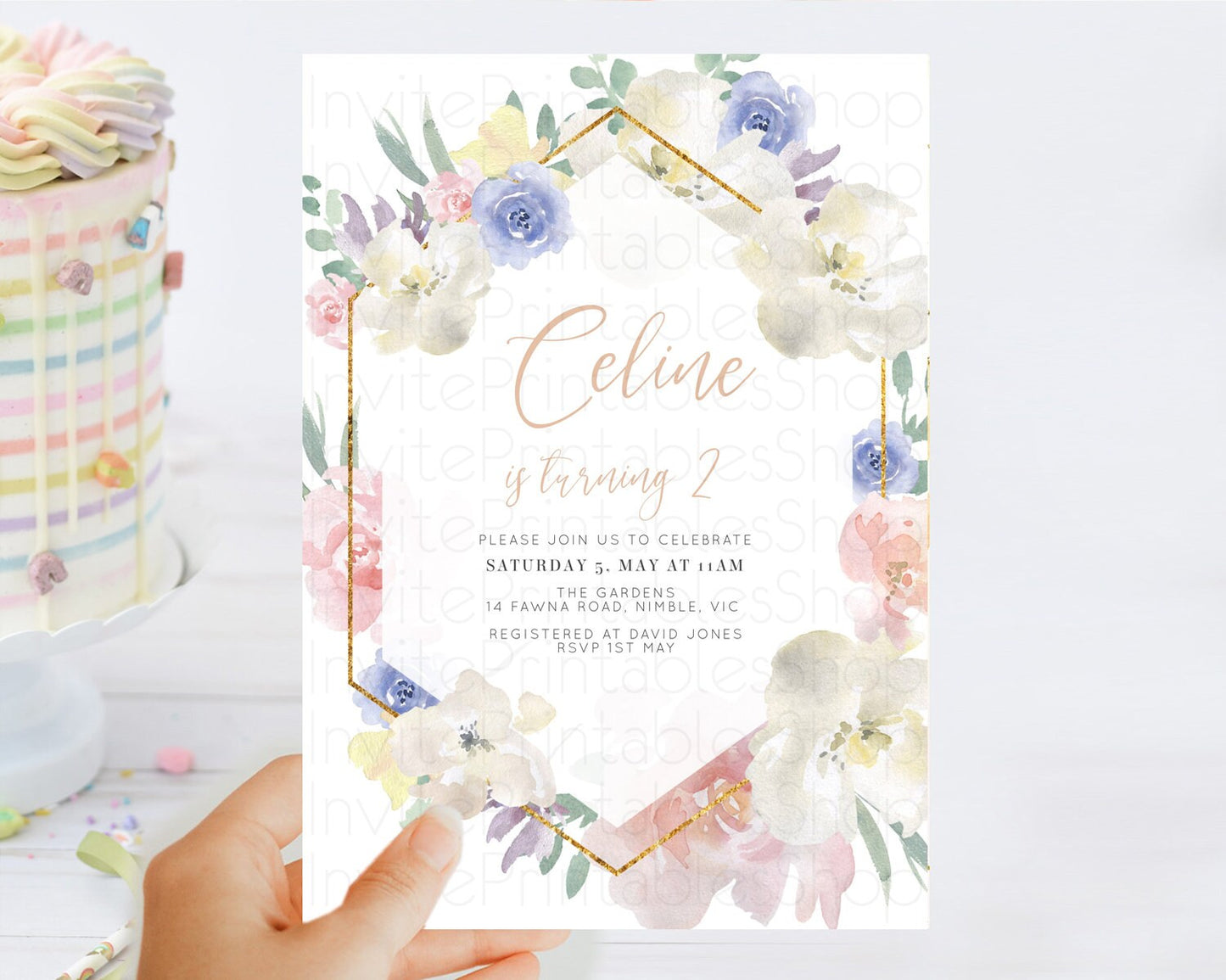 Secret Garden Invitation Wildflower Birthday Invitation Pastel Flowers Invite Enchanted Garden Boho Floral 3rd 2nd First Birthday D10254