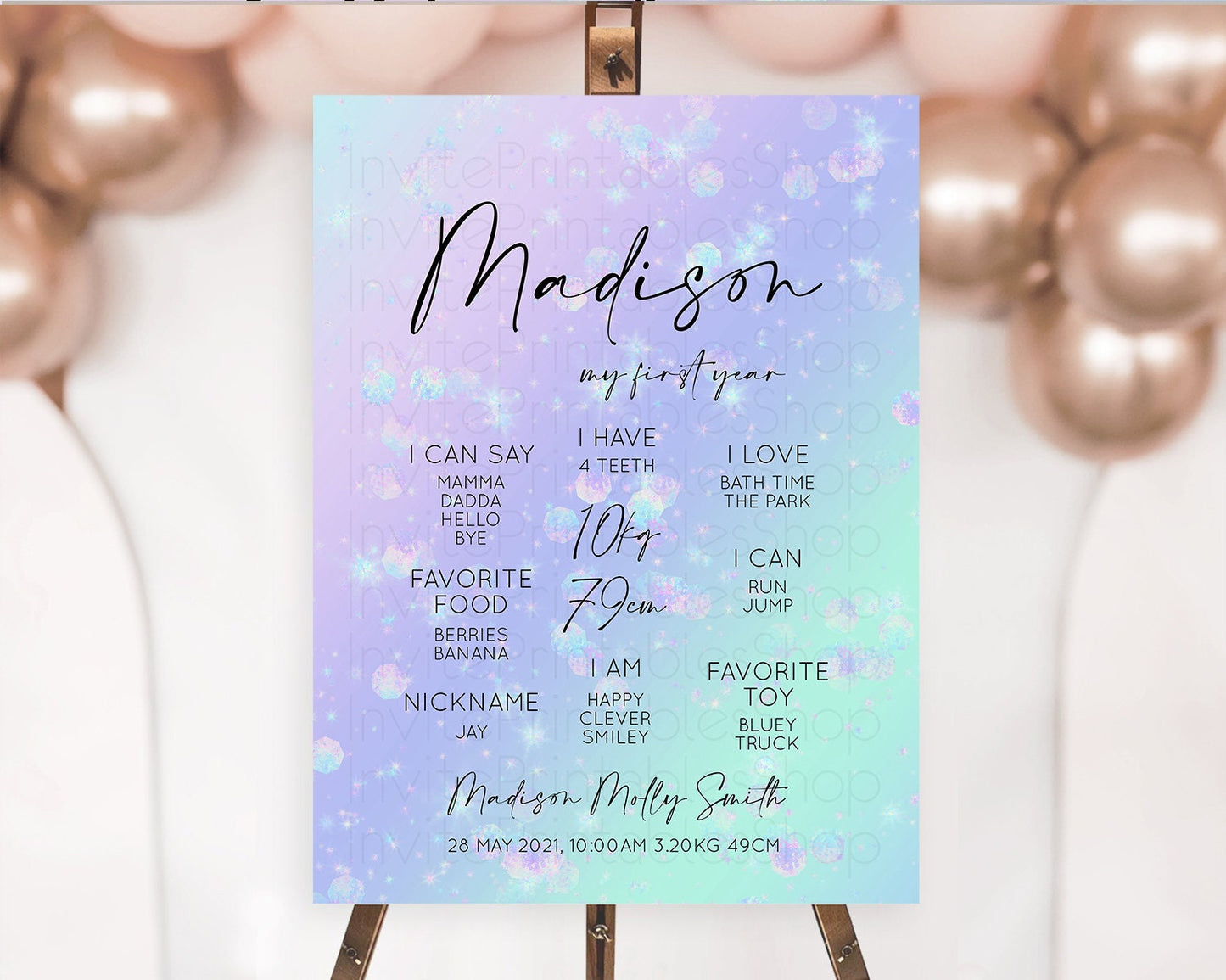 Rainbow First Birthday Milestone Poster Colorful Pastel Watercolor Iridescent Sprinkles Ombre Pastel Milestone Board First Birthday D10663