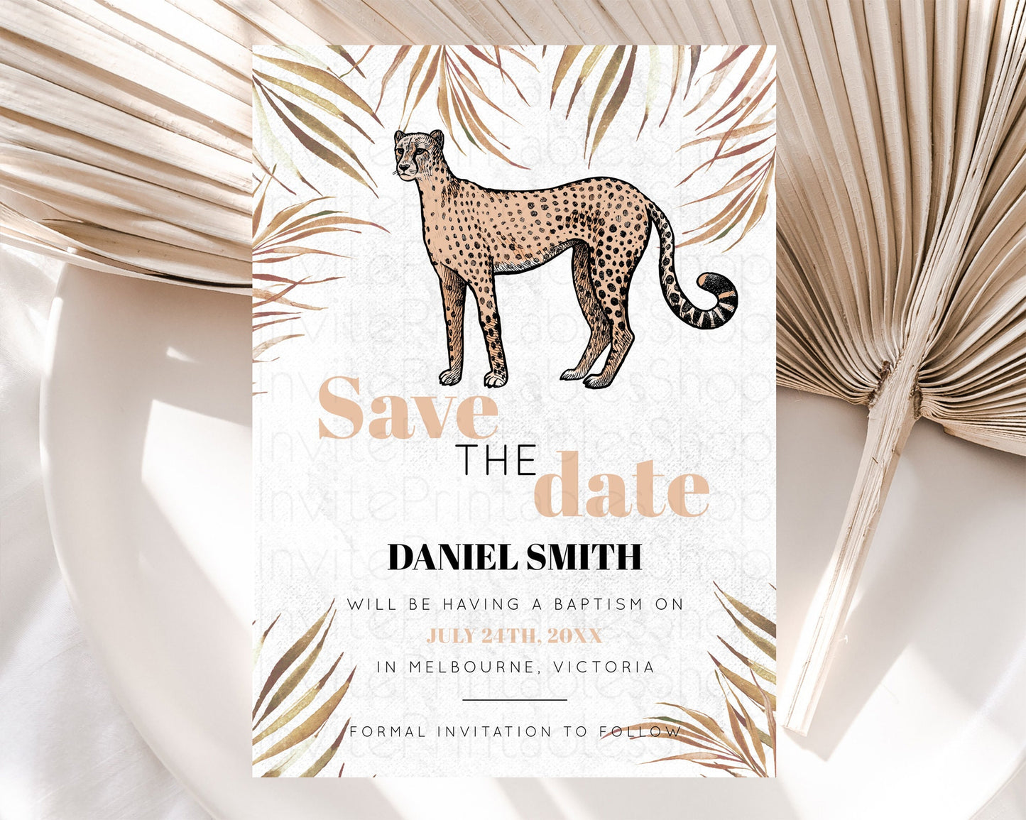 Cheetah Save The Date Template Cheetah Party Save The Date Safari Adventure Cheetah Minimal Theme 1st Birthday Baptism Baby Shower D10291