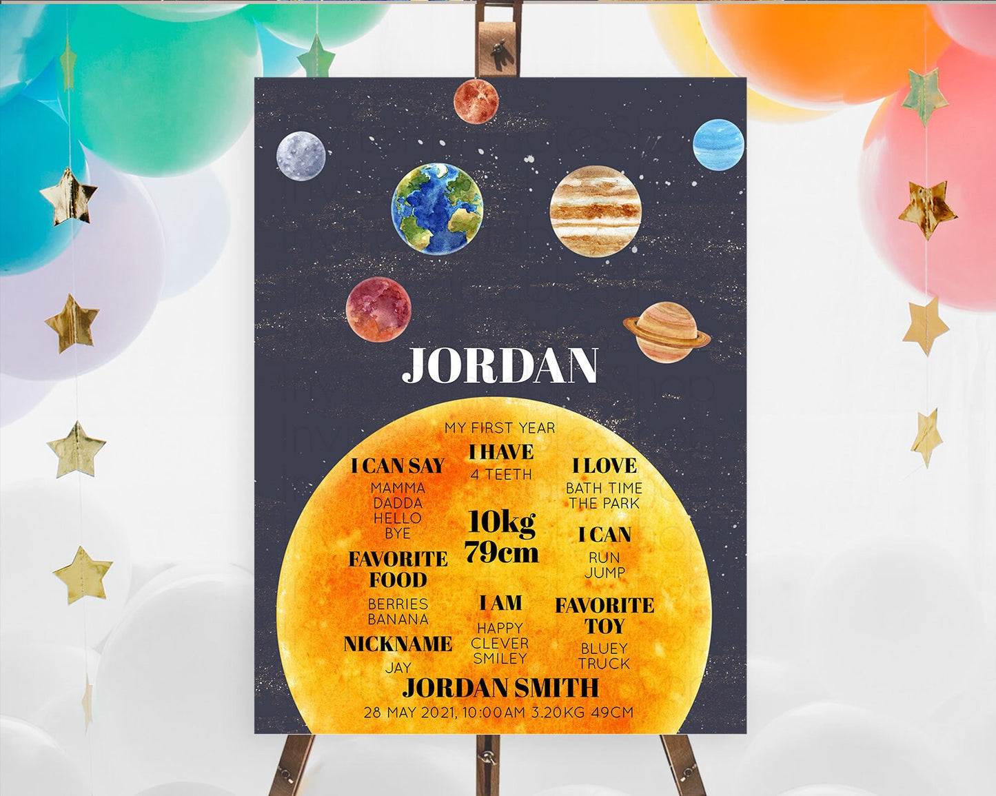 Space First Birthday Milestone Poster Space Milestone Board First Trip Around the Sun Planets Solar System ONE year Birthday Sign D10430