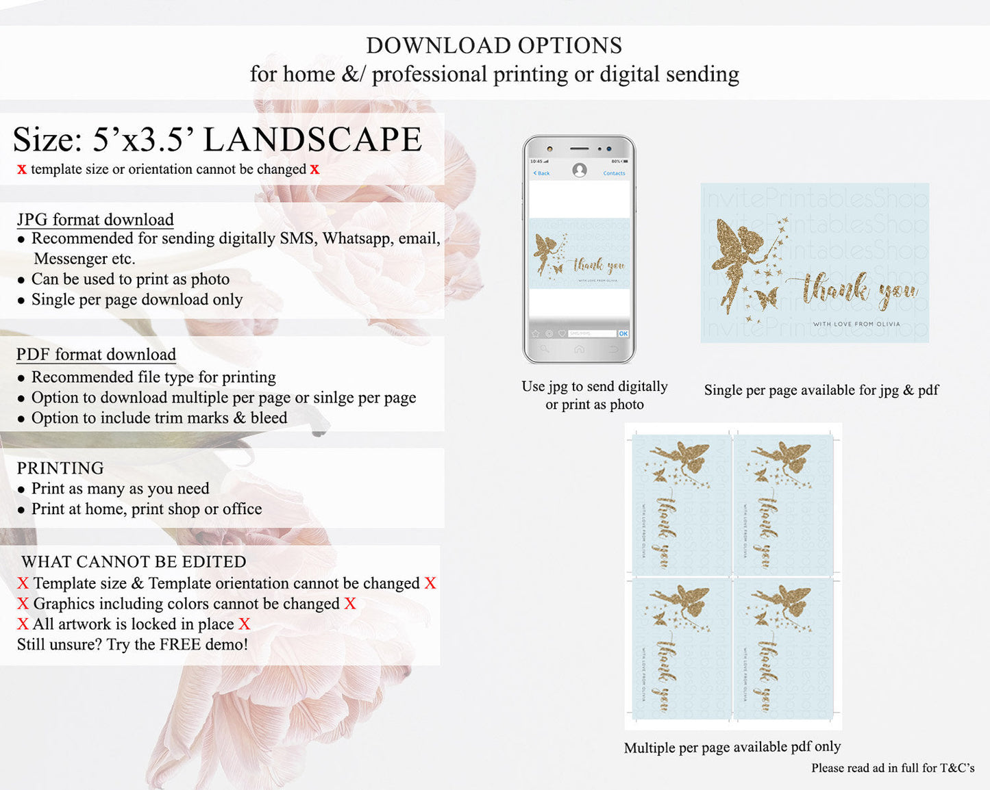 Fairy Thank You Fairy Thank You Card Enchanted Garden Pastel Butterfly Birthday Thank You Floral Secret Garden Teacher Thank You D10907