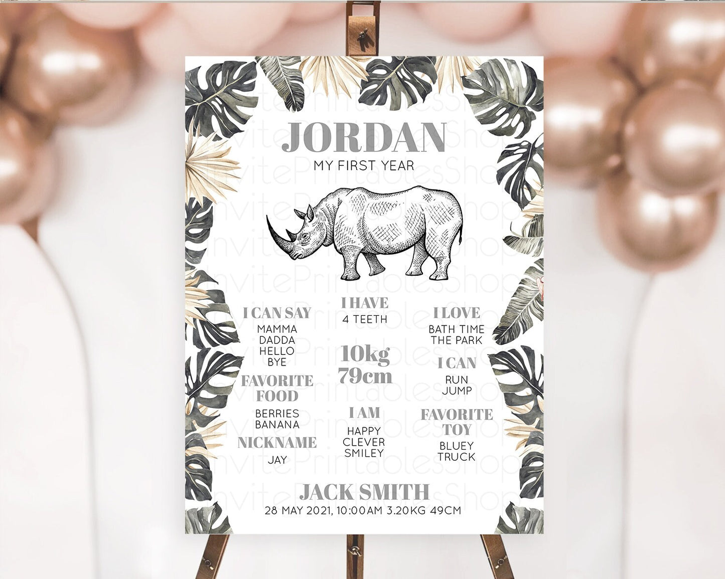 Rhino First Birthday Milestone Board Rhino Milestone Poster Rhino Decor Safari Adventure Rhino First Birthday Welcome Sign D10826