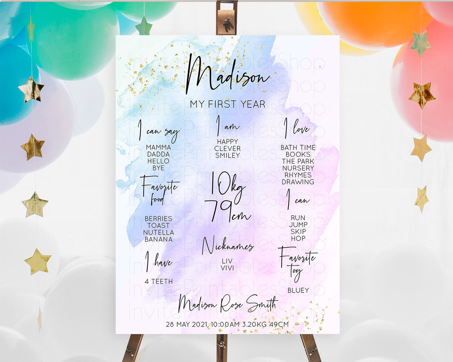 Purple First Birthday Milestone Poster Purple Watercolor Milestone Board Pastel Purple Watercolor Splash Milestone Sign 1st Birthday D10169