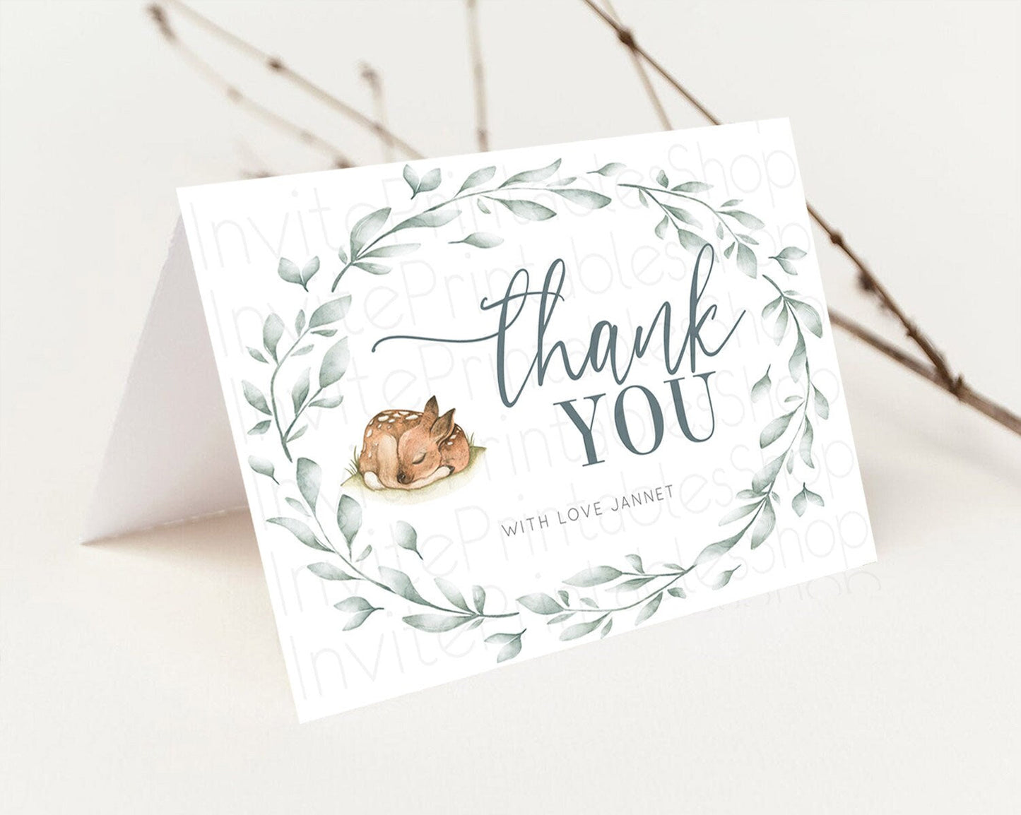 Fawn Thank You Deer Thank You Card Pastel Floral Deer Birthday Thank You Card Enchanted Forest Butterfly Deer Teacher Thank You Card D10935