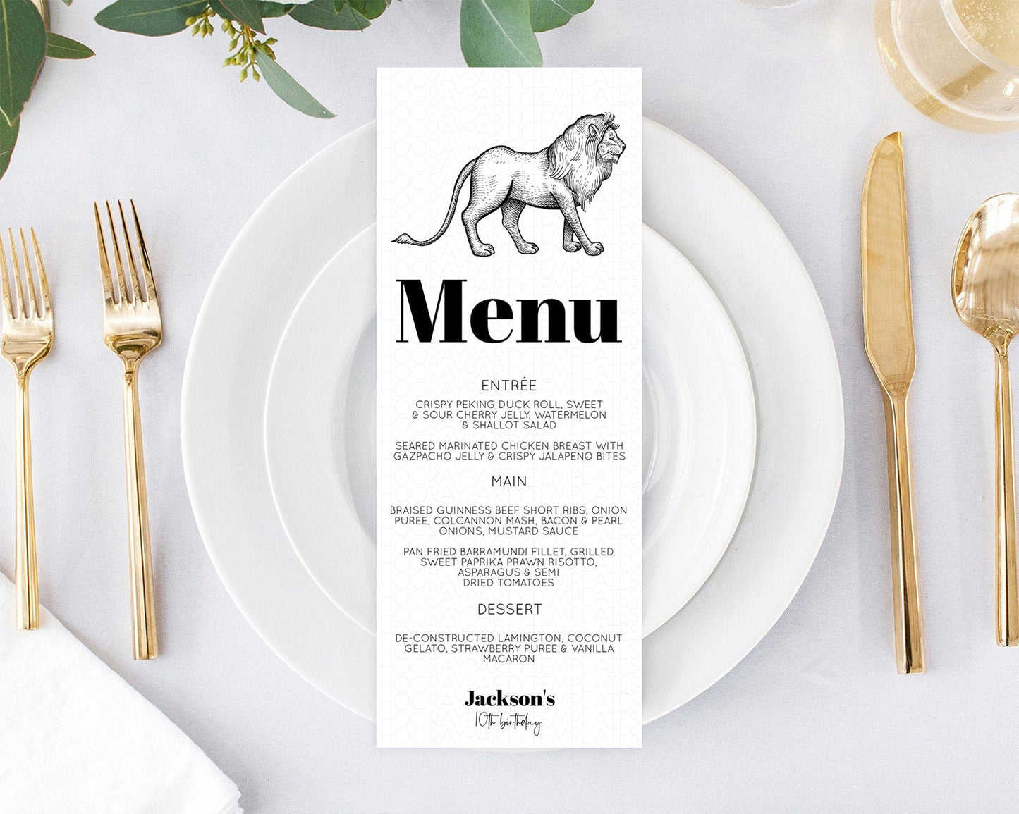 Lion Menu Lion Menu Template Lion Party Table Decor Safari Adventure Lion Menu Dried Palm Fern Lion Dinner Dessert Party Food Menu D10246