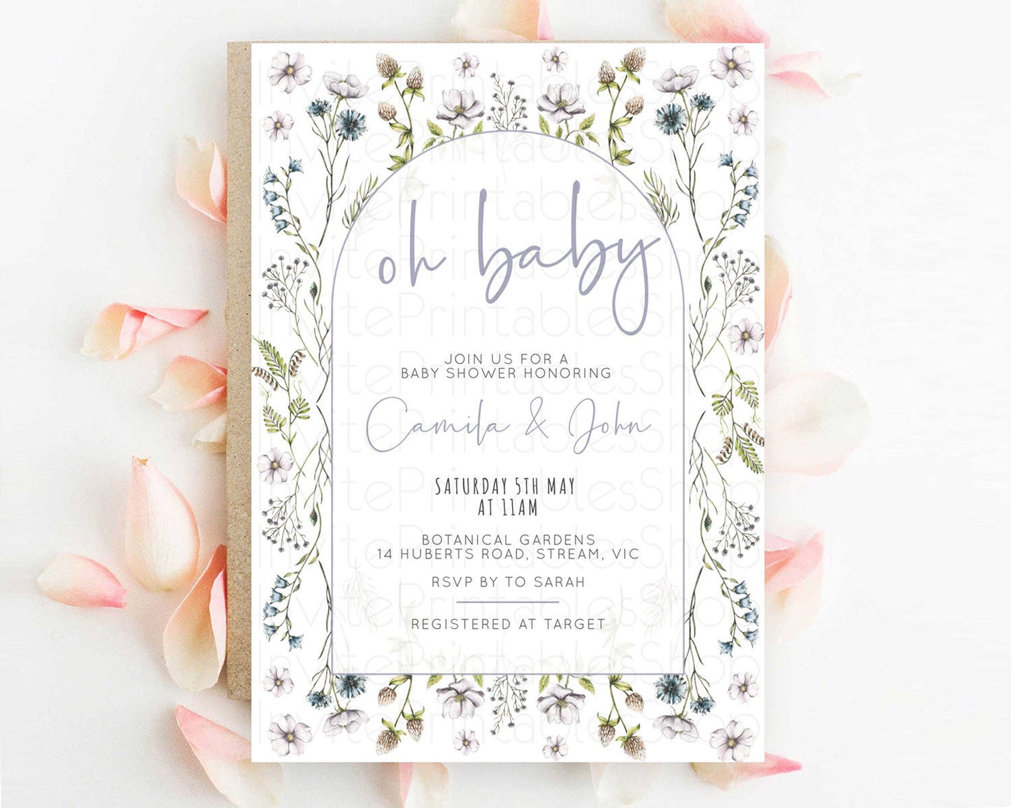 Wildflower Baby Shower Invitation Secret Garden Baby Shower Invitation Pastel Flowers Invite Enchanted Garden Shower Floral Theme D10603