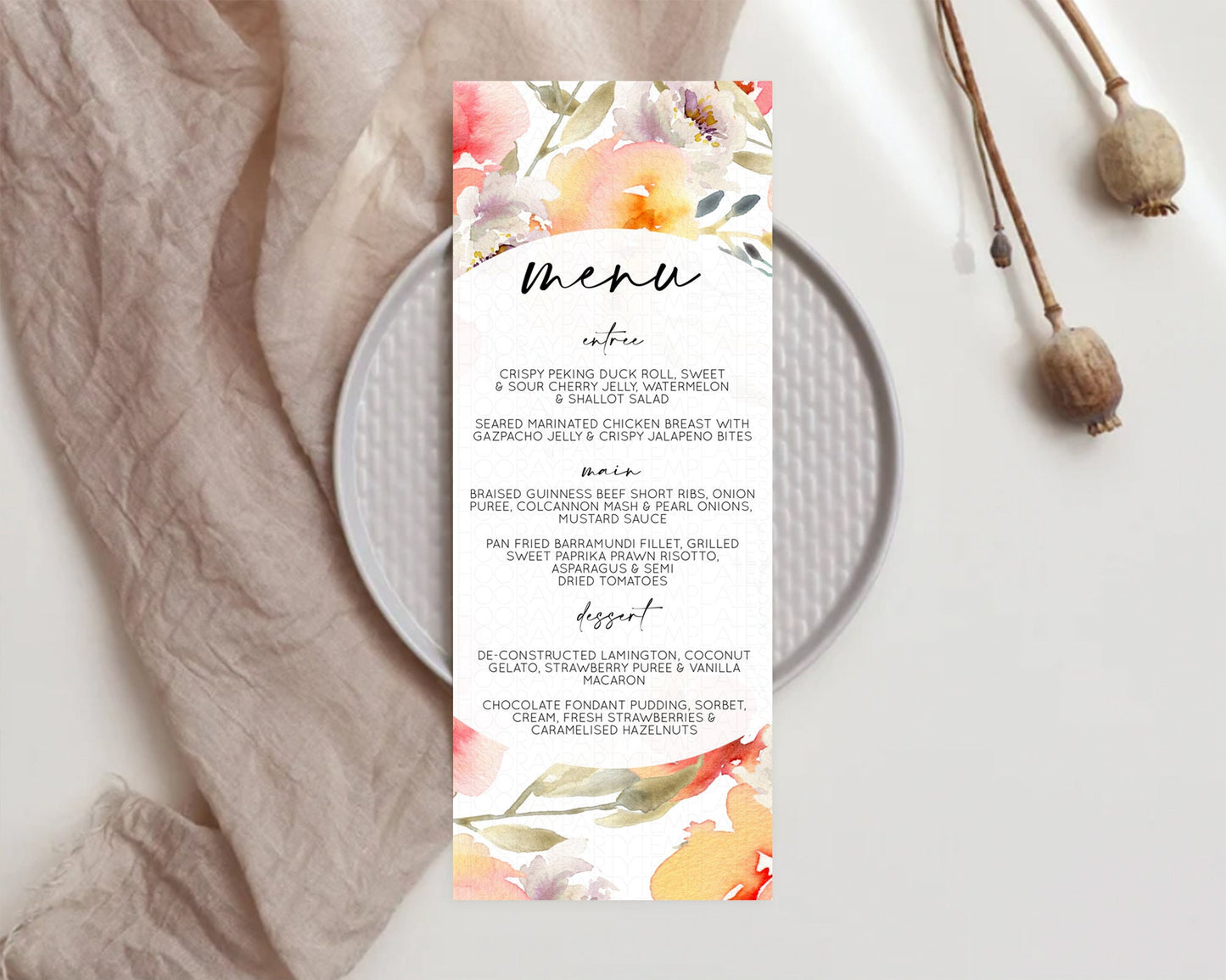 Secret Garden Menu Wildflower Menu Template Pastel Flower Garden Table Decor Boho Floral Dinner Dessert Floral Party Food Menu D10280