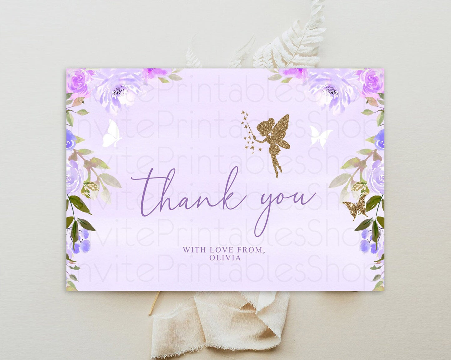 Fairy Thank You Fairy Thank You Card Enchanted Garden Pastel Butterfly Birthday Thank You Floral Secret Garden Teacher Thank You D10910