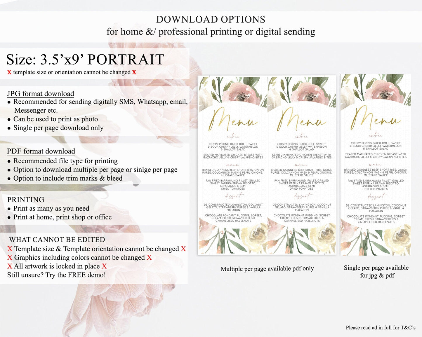 Secret Garden Menu Wildflower Menu Template Pastel Flower Garden Table Decor Boho Floral Dinner Dessert Floral Party Food Menu D10202