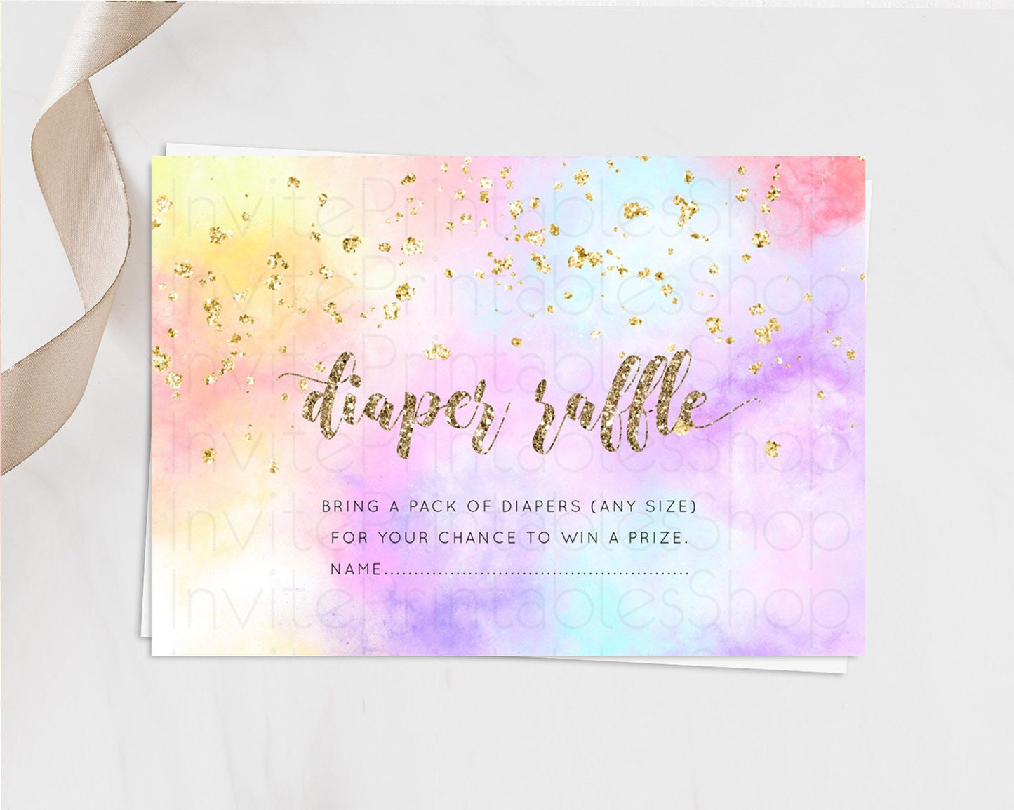 Pastel Diaper Raffle Card Pastel Rainbow Diaper Raffle Insert Colorful Ombre Watercolor Diaper Ticket Confetti Glitter Raffle Game D10435