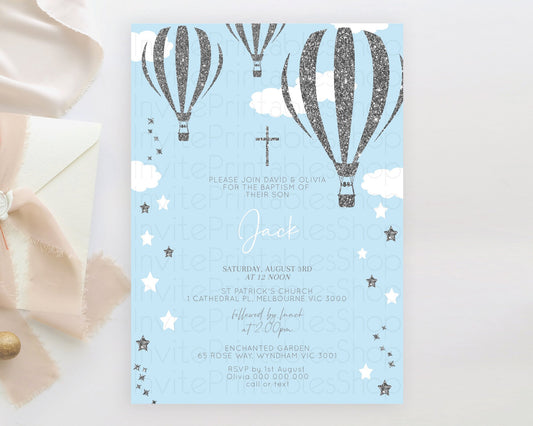 Editable Hot Air Balloon Baptism Invitation Hot Air Balloon Baptism Birthday