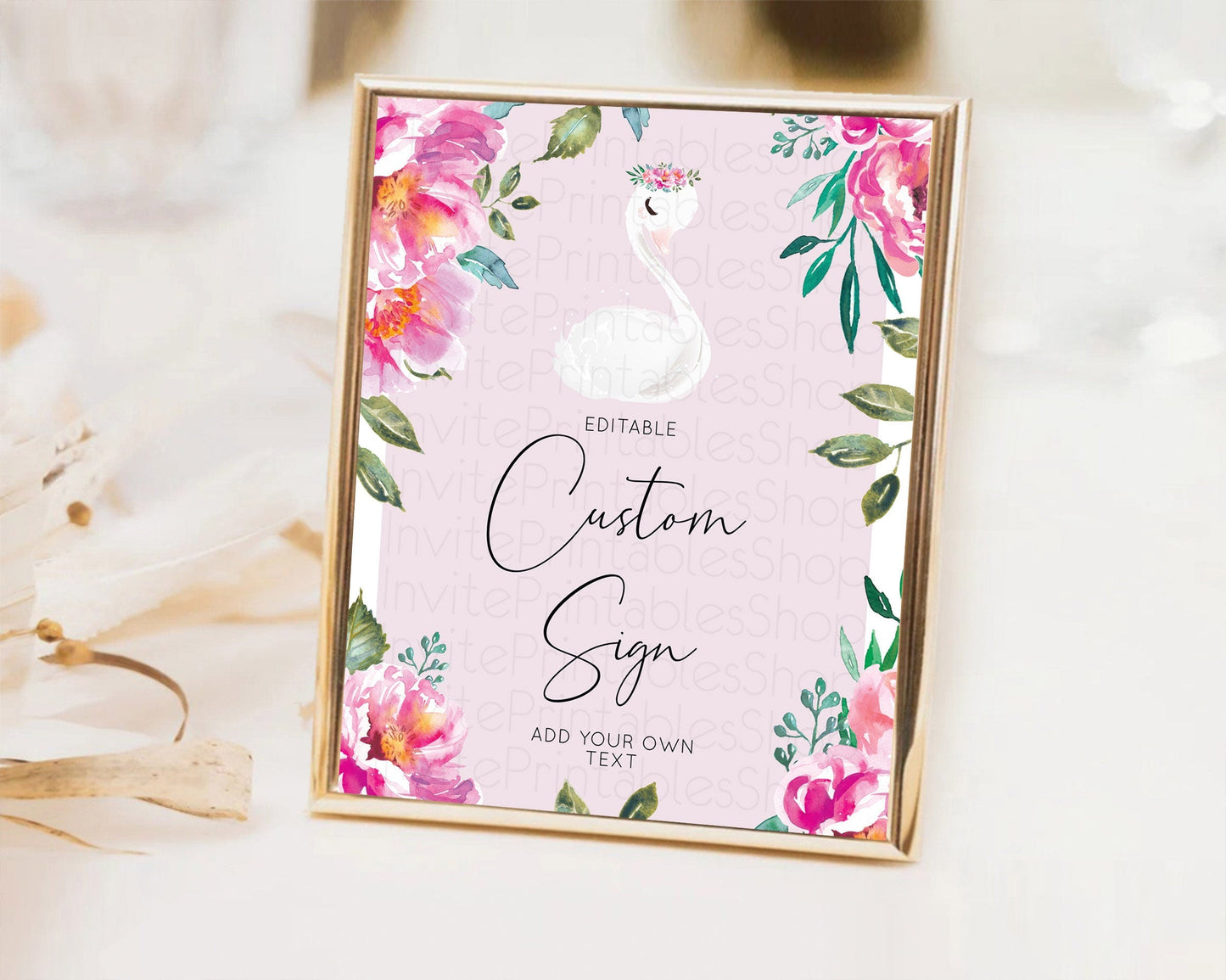 Swan Table Sign Decor Swan Princess Ballet Party Enchanted Swan Lake Secret Garden Pastel Floral 1st Birthday Baptism Baby Shower D10757