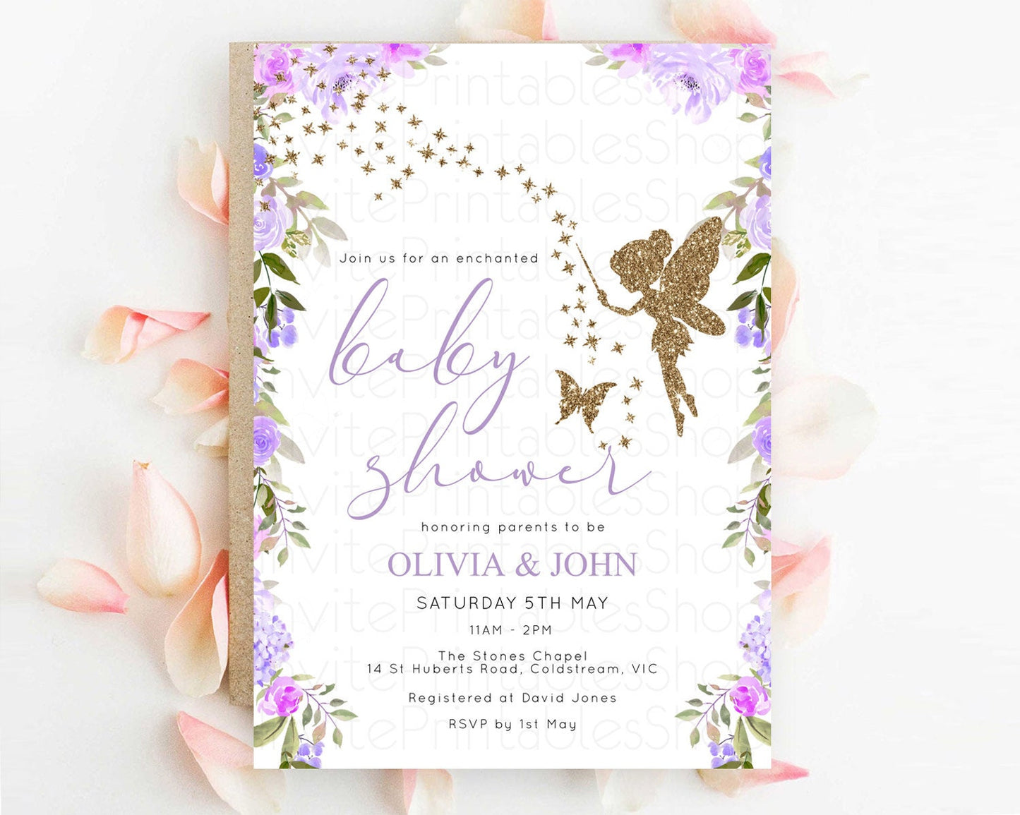 Fairy Baby Shower Invitation Pastel Fairy Invites Fairy Tea Party Fairy Garden Theme Secret Garden Enchanted Garden Floral Butterfly D10910