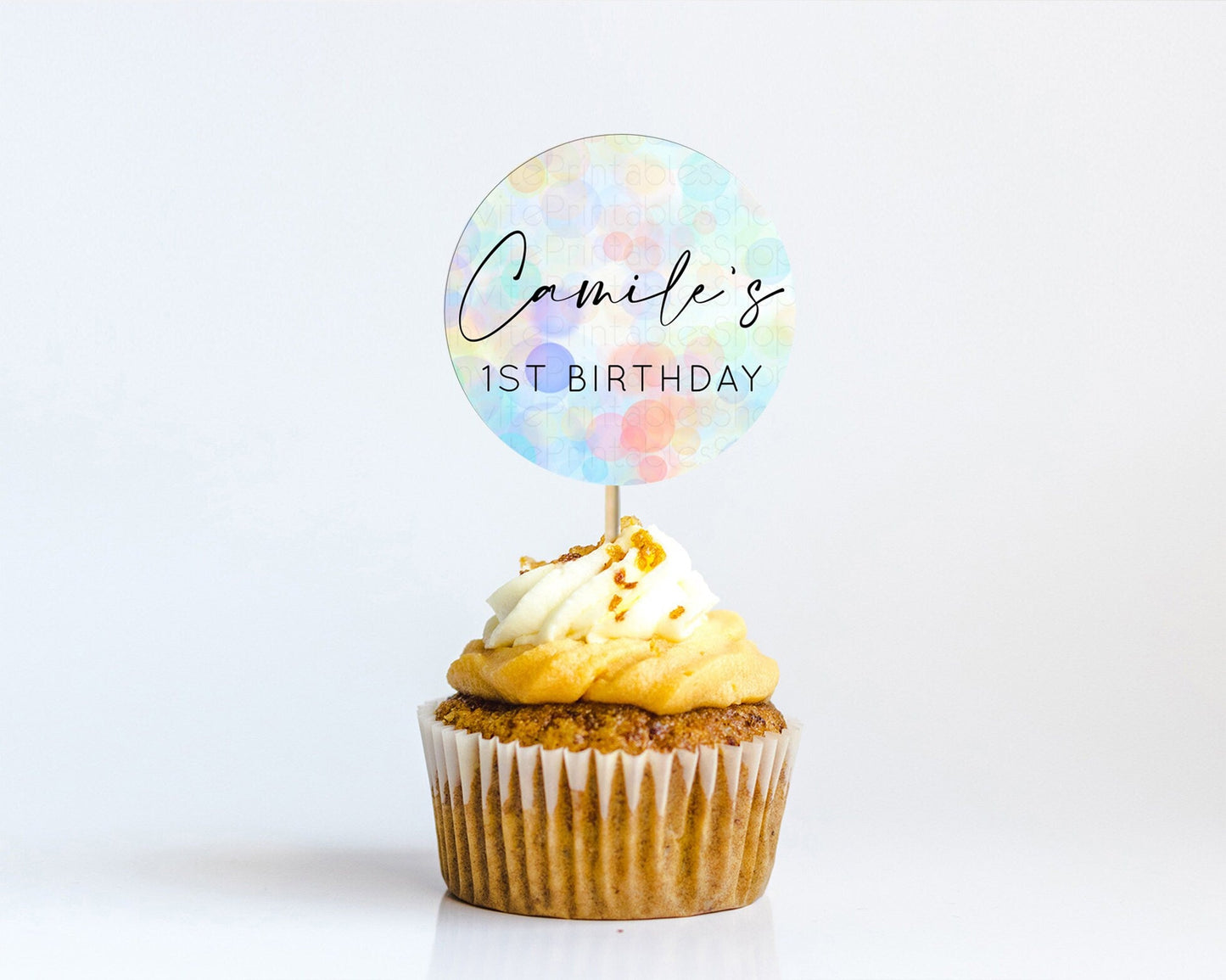 Pastel Cupcake Toppers Pastel Confetti Cupcake Topper Bubbles Sprinkles Colorful Rainbow Confetti Cupcake First Birthday Party Decor D10446