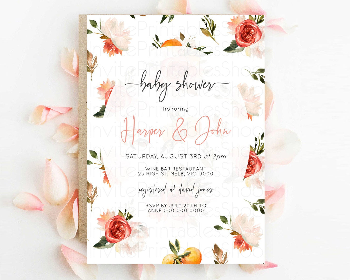 Wildflower Baby Shower Invitation Secret Garden Baby Shower Invitation Pastel Flowers Invite Enchanted Garden Shower Floral Theme D10540