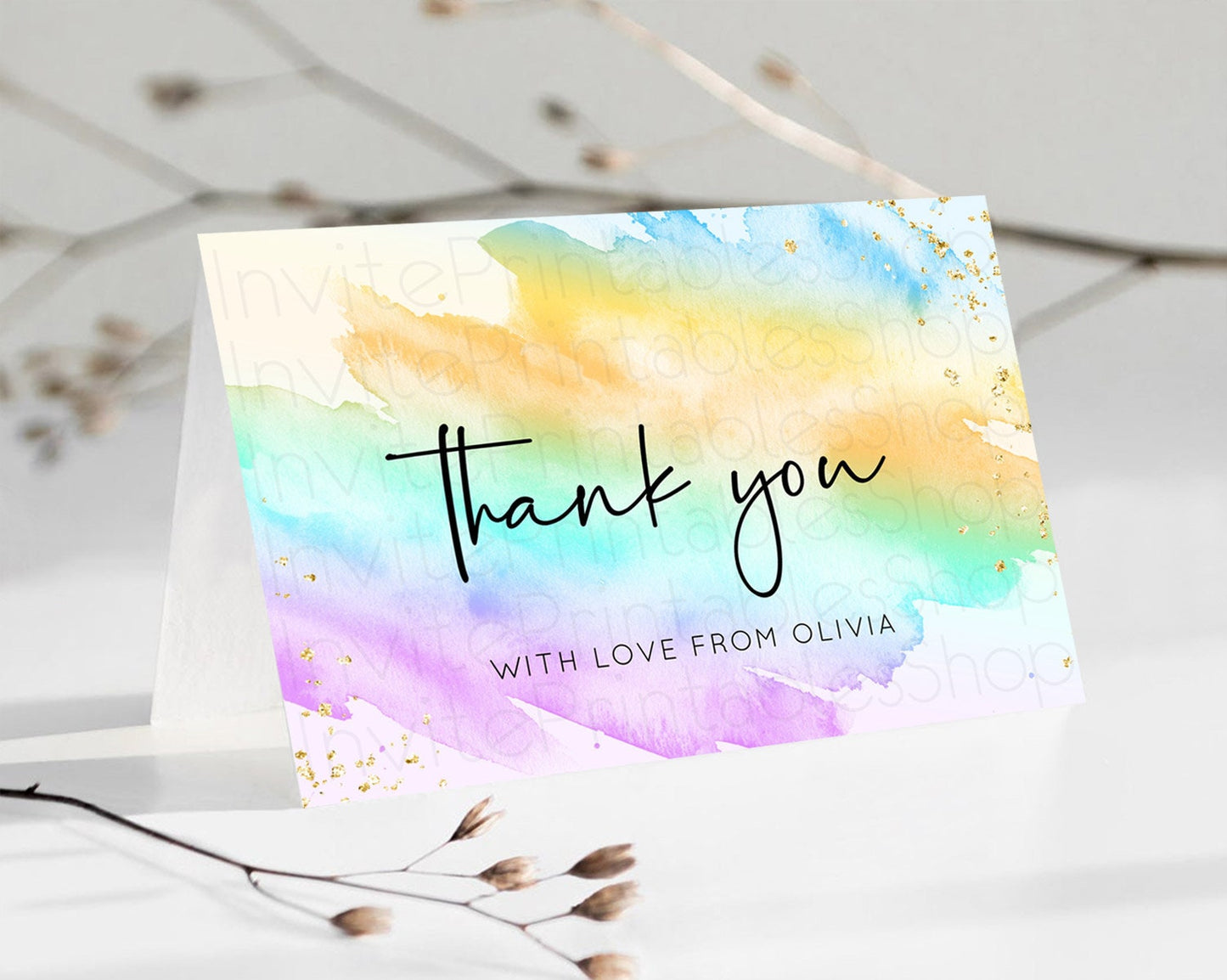 Pastel Thank You Rainbow Thank You Card Colorful Pastel Birthday Thank You Card Confetti Watercolor Pastel Teacher Thank You Cards D10427