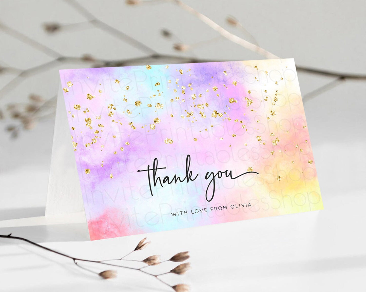Pastel Thank You Rainbow Thank You Card Colorful Pastel Birthday Thank You Card Confetti Watercolor Pastel Teacher Thank You Cards D10437