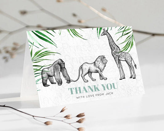 Safari Thank You Safari Thank You Cards Lion Gorilla Elephant Rhino Tropical Palm Zoo Birthday Thank You Safari Teacher Thank You D10853